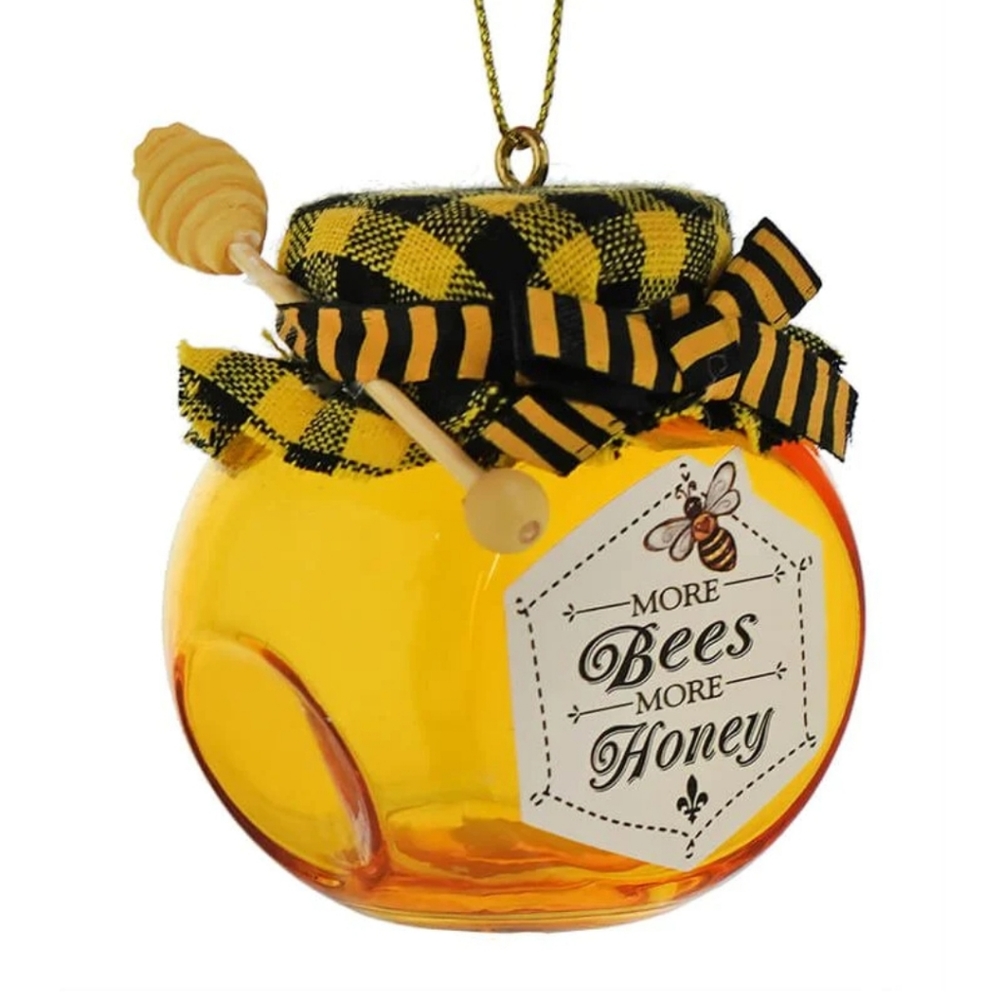 Kurt Adler Glass Honey Jar Ornament W Saying " More Bees More Honey" NWT SO